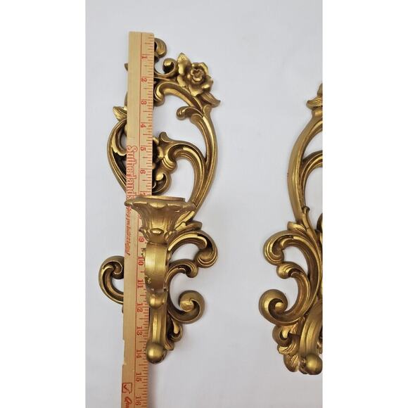 Homco Candle Holder Set Lot Hollywood Regency Gold 4118 Floral Scroll Wall Decor - Picture 6 of 6